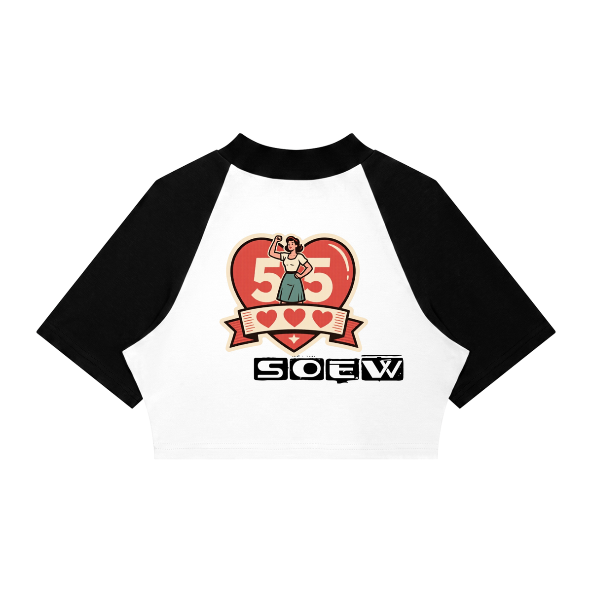 55 hearts Women’s Color Block Raglan Crop T-Shirt