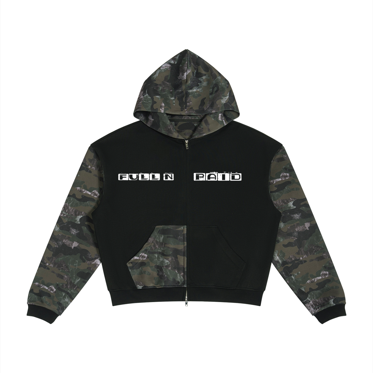 Full n paid Unisex Colorblock Camo Full Zip Boxy Hoodie
