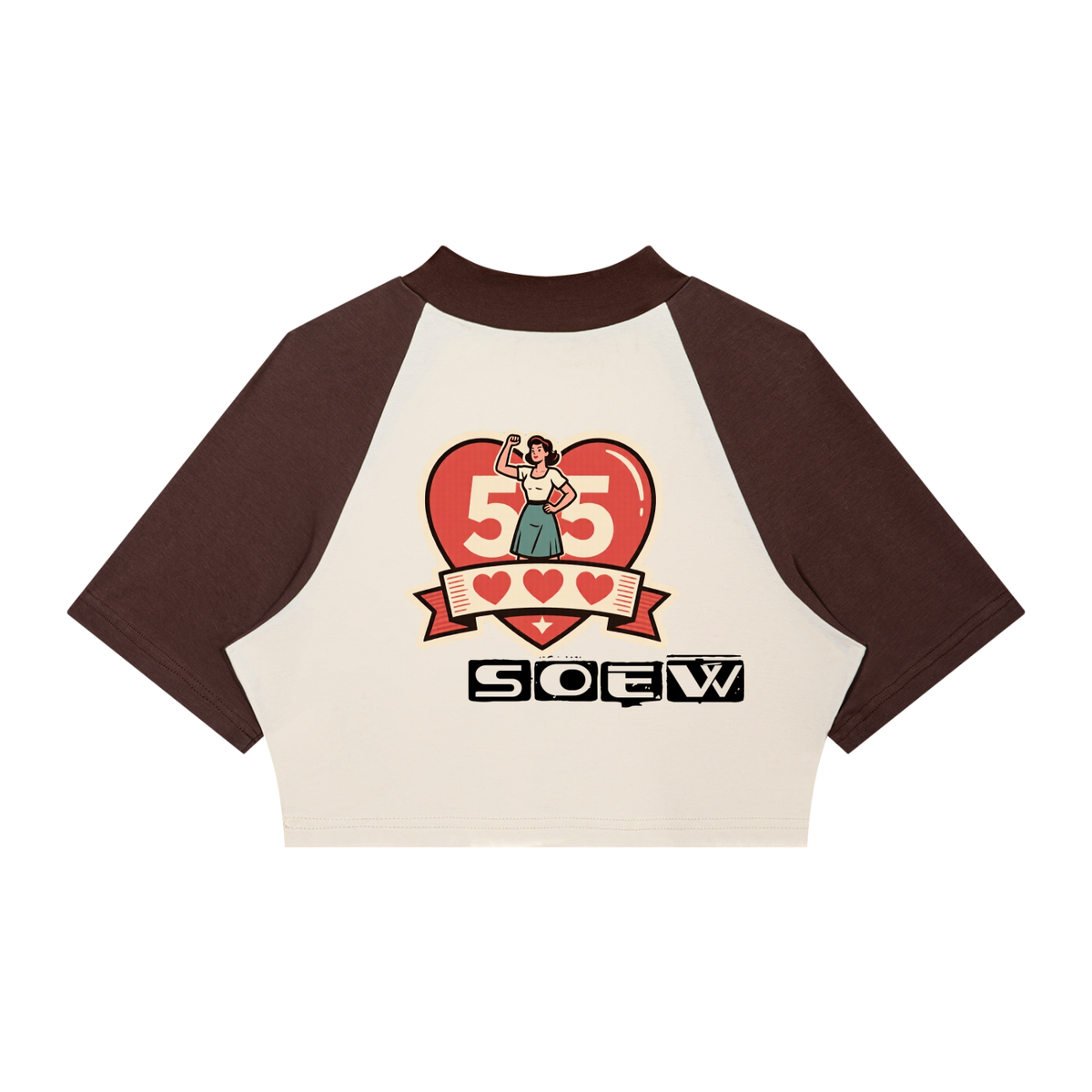 55 hearts Women’s Color Block Raglan Crop T-Shirt