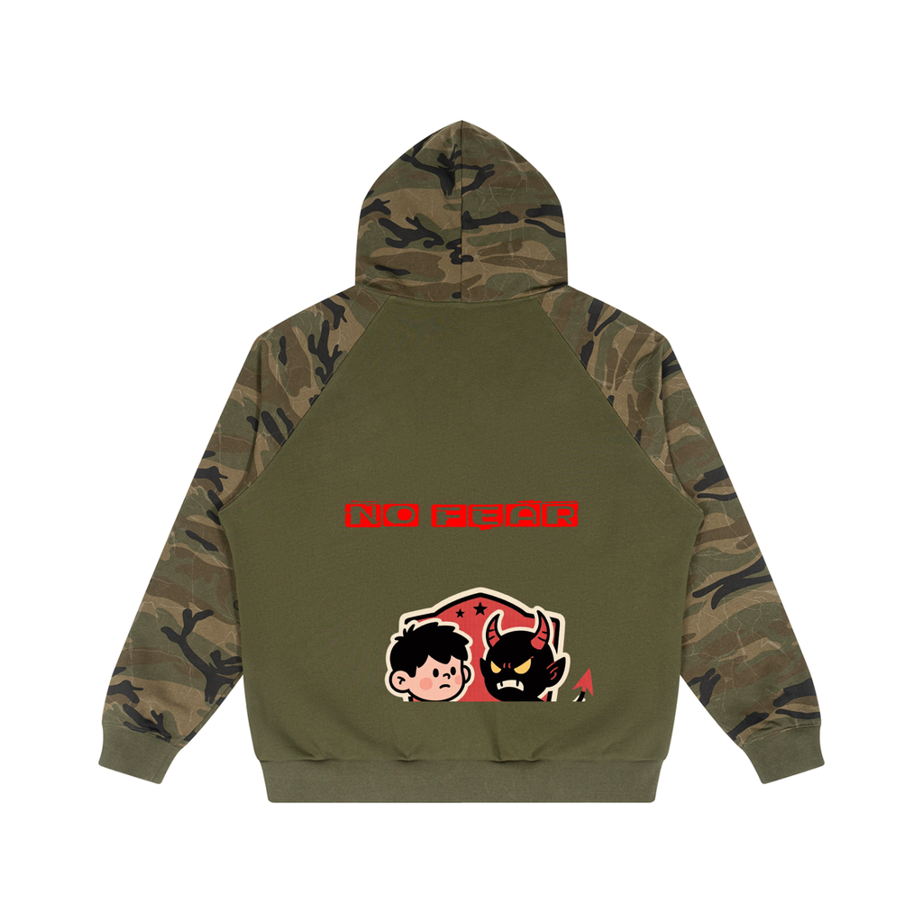 No fear Unisex Camo-Splice Raglan Zip Hoodie