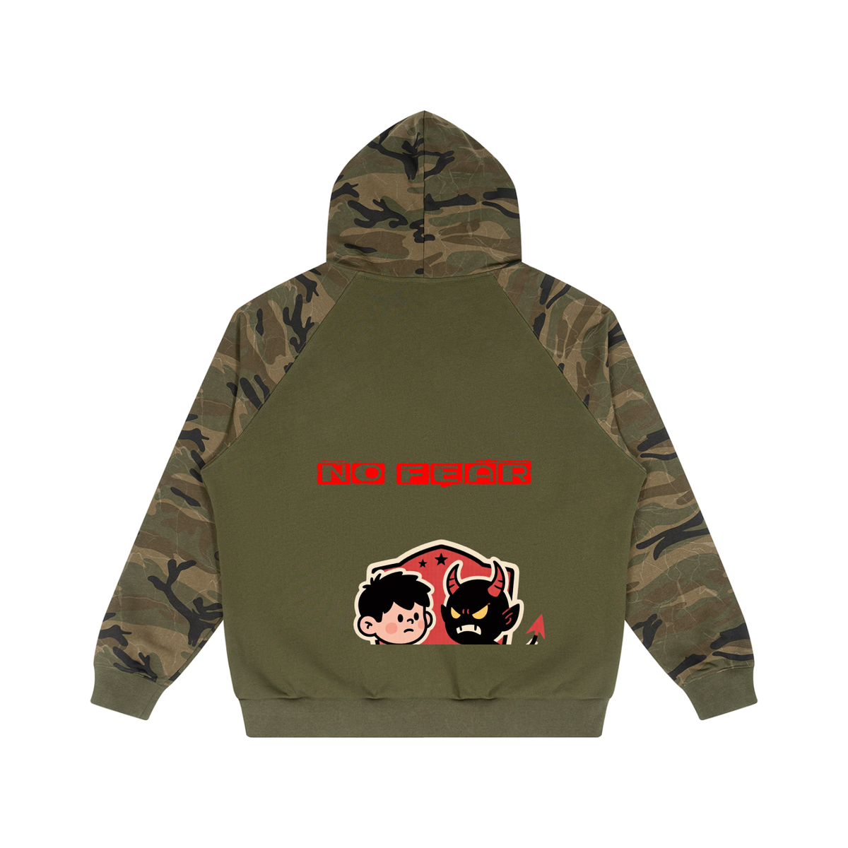 No fear Unisex Camo-Splice Raglan Zip Hoodie