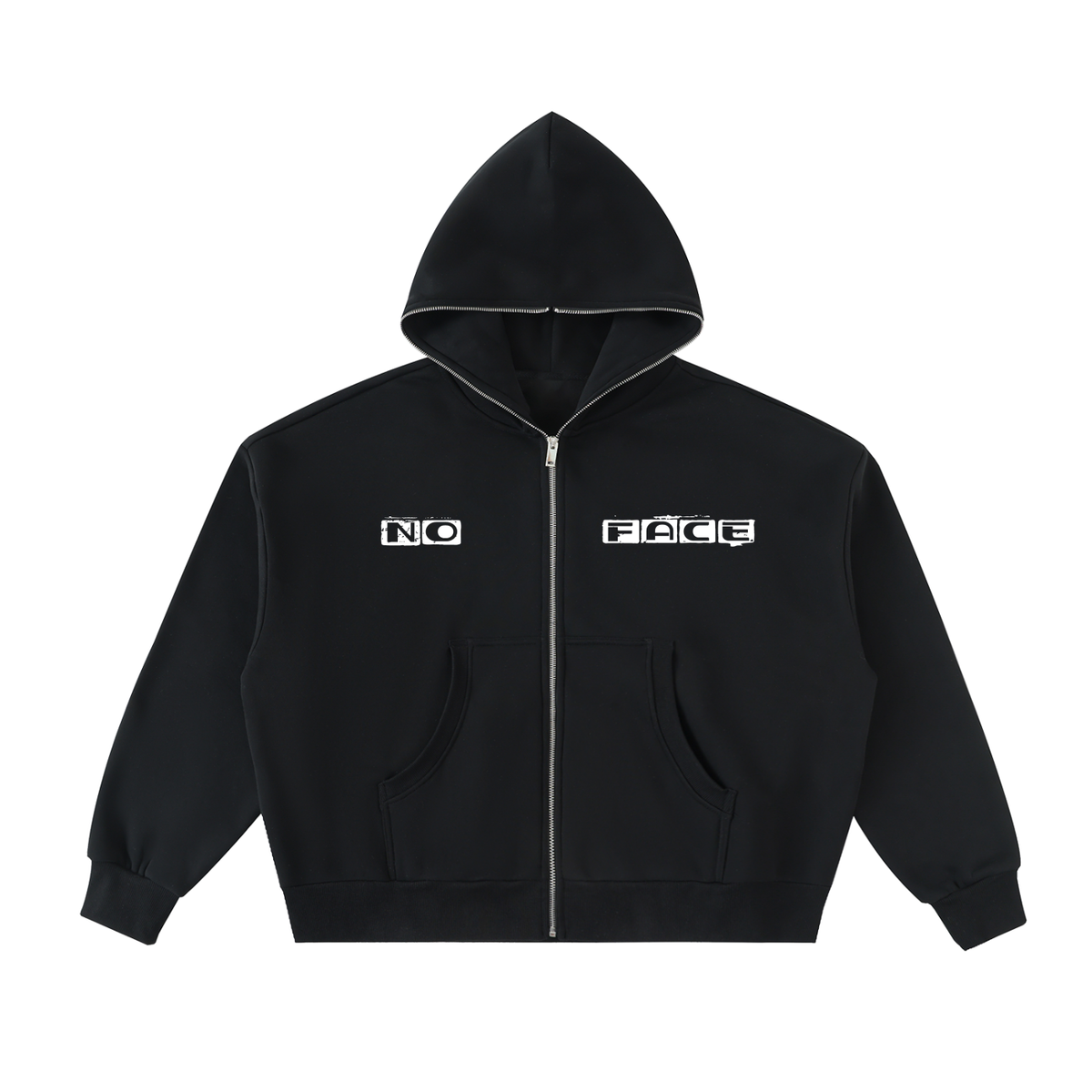 No face Fleeced Full-Zip Boxy Hoodie