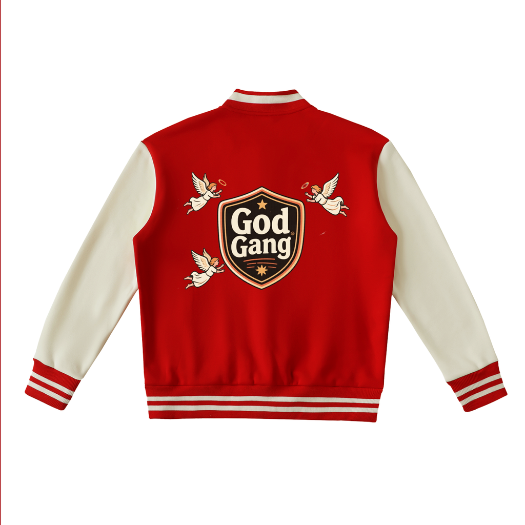 Two-Tone God Gang Fleeced Varsity Jacket