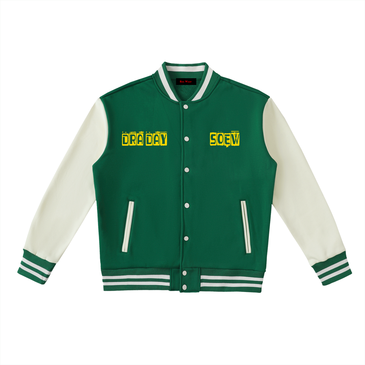 Dra day Two-Tone Fleeced Varsity Jacket