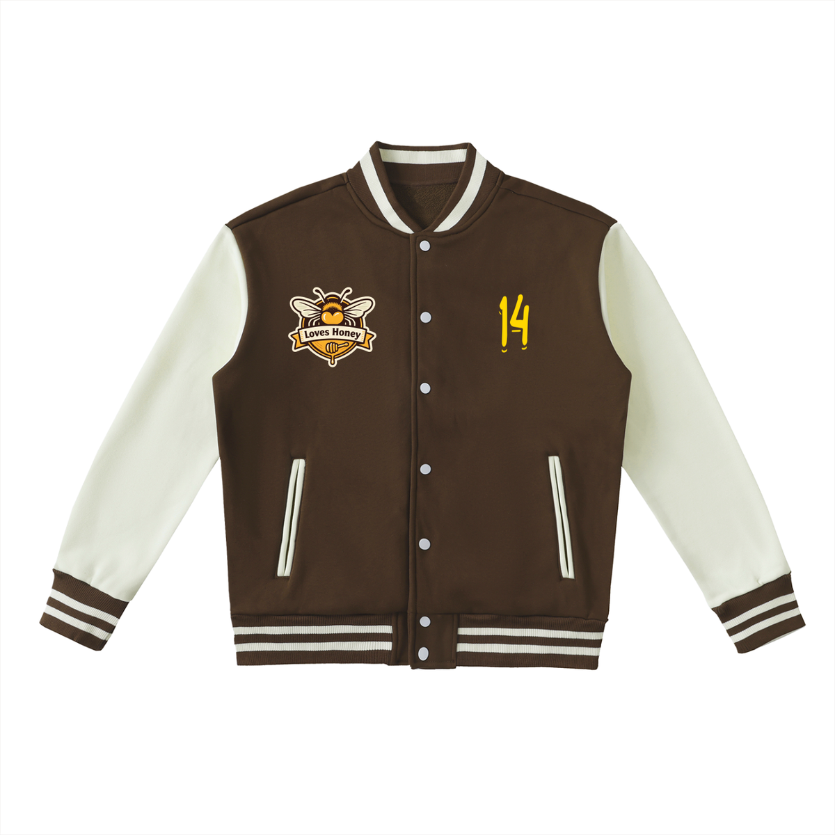 Bee's loves honey Two-Tone Fleeced Varsity Jacket
