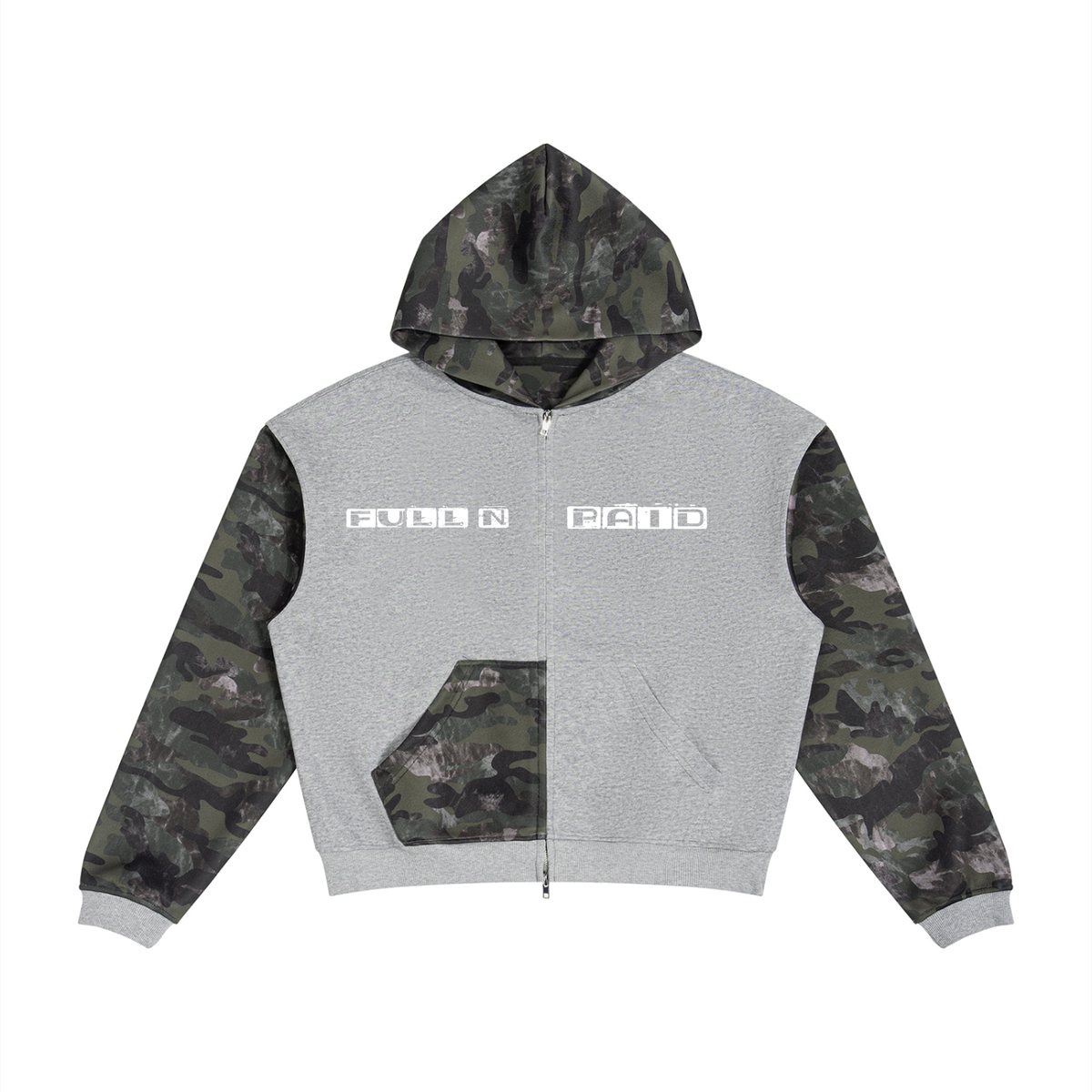 Full n paid Unisex Colorblock Camo Full Zip Boxy Hoodie